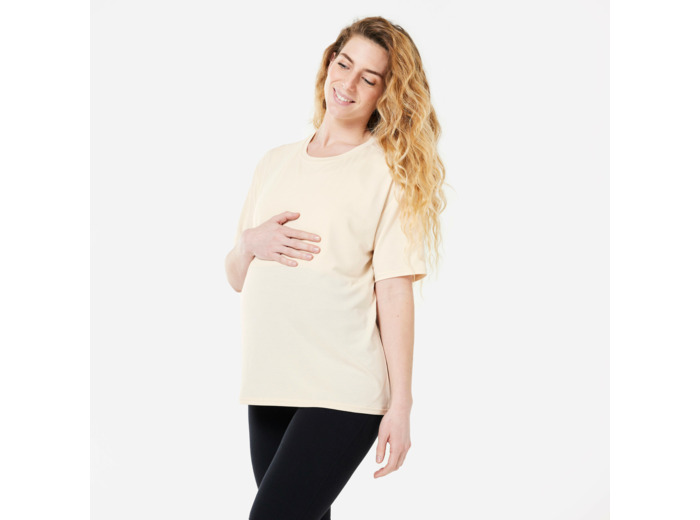 Tee-shirt grossesse yoga allaitement manche courte beige