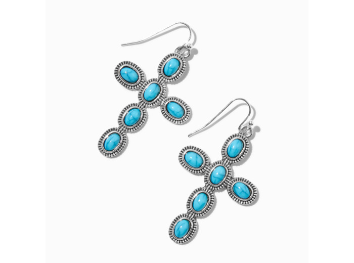 Turquoise Cowgirl Cross Drop Earrings