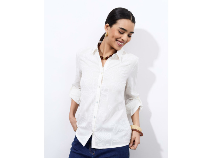 Chemisier manches longues imprimé BLANC Femme