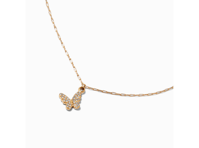 Collier à pendentif papillon pavé en acier inoxydable couleur dorée