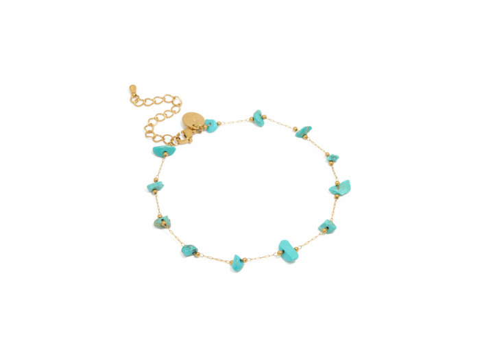 Waterproof Gold Plated Stainless Steel Blue Semi Precious Stone Anklet