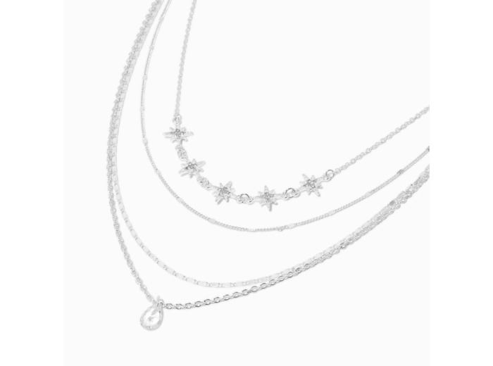 Collier multi-rangs étoiles couleur argentée