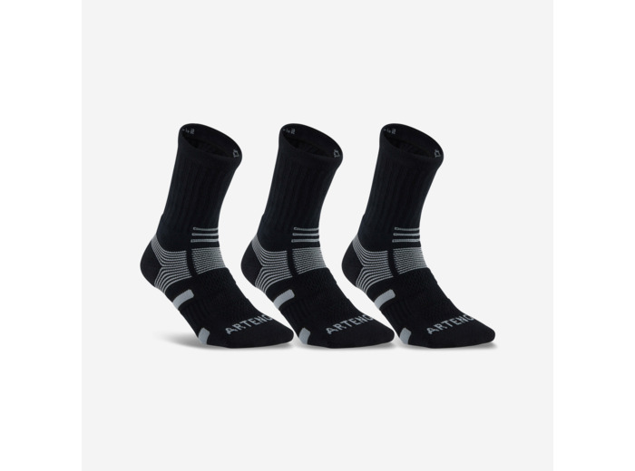 CHAUSSETTES DE SPORT HAUTES ARTENGO RS 560 NOIR GRIS LOT DE 3
