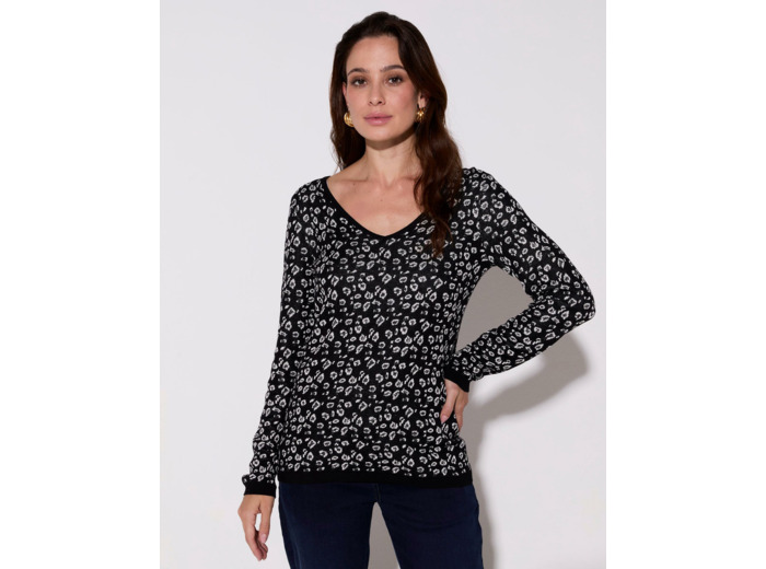 Pull fin jacquard NOIR Femme