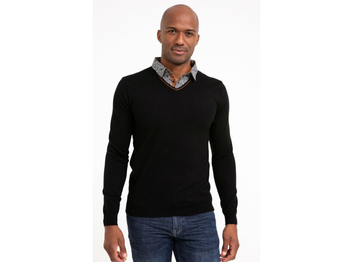 Pull Uni Col V Avec Chemise