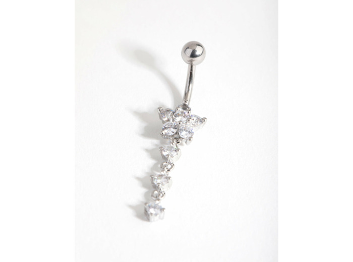 Surgical Steel Round Flower Drop Belly Ring