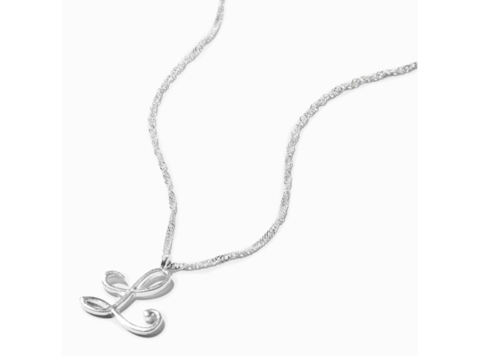 Collier à pendentif à initiale de grande taille couleur argentée - L