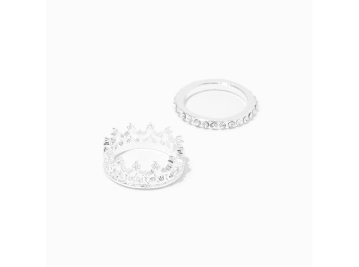 Bagues de phalange couronne avec strass couleur argentée - Lot de 2