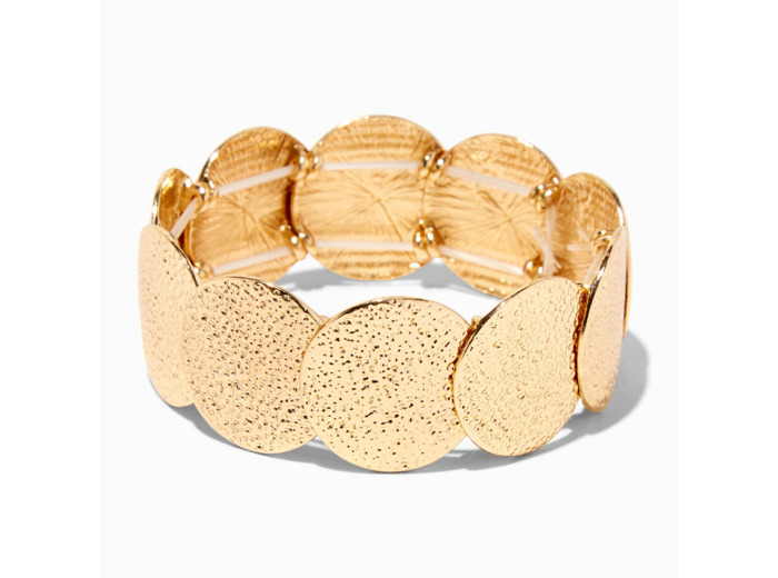 Bracelet élastique disques texturés couleur dorée