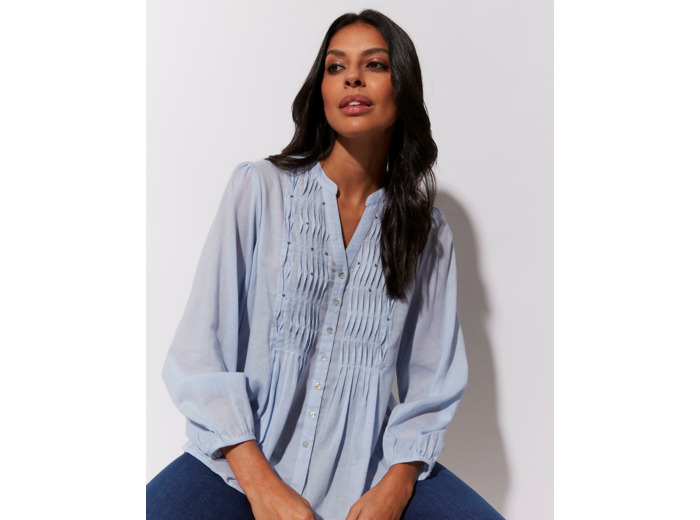Blouse manches longues unie BLEU CIEL Femme