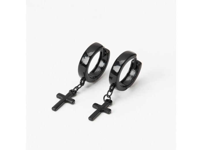 Boucles d’oreilles huggies croix 15 mm noires