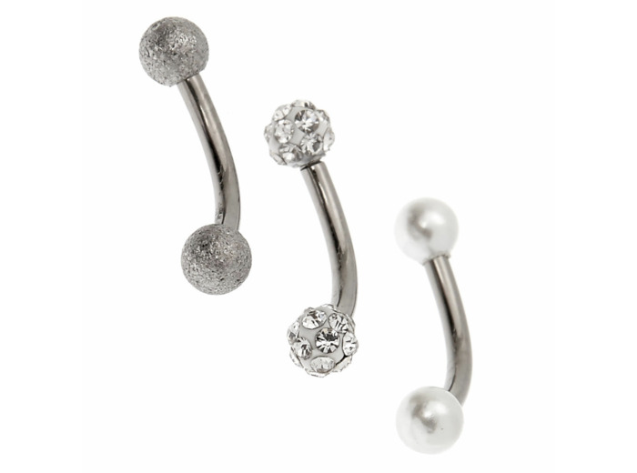 Boucles d’oreille rook perle d’imitation boule de feu 16 g couleur titané et couleur argenté - Lot de 3