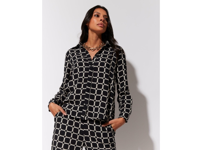 Chemisier manches longues imprimé graphique NOIR Femme