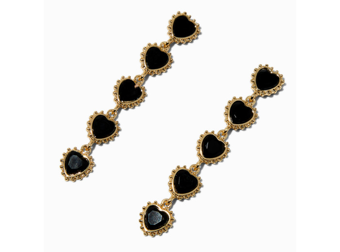 Pendantes linéaires 8 cm strass cœur noir