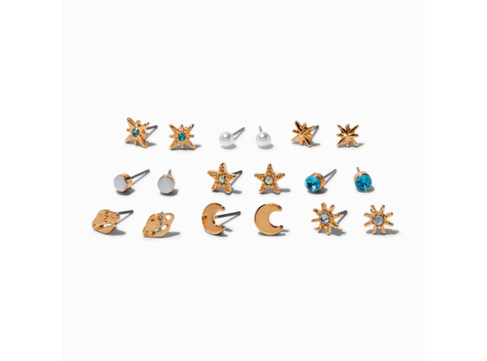 Clous d'oreilles célestes couleur dorée - Lot de 9