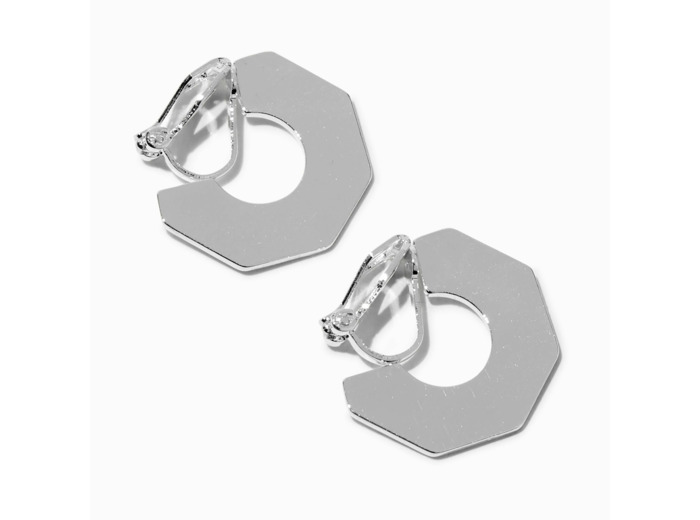 Créoles à clip octogonales 20 mm couleur argentée