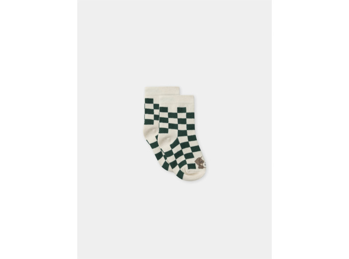 Chaussettes à damier vert et écru avec tête de chien Bébé Garçon