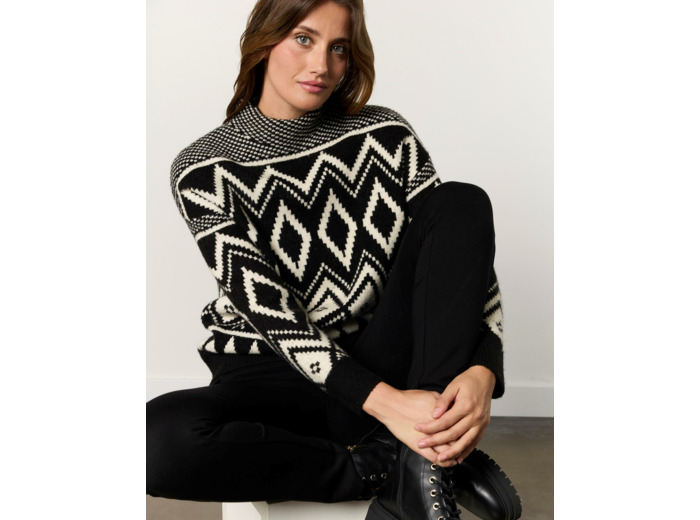 Pull épais bicolore NOIR Femme