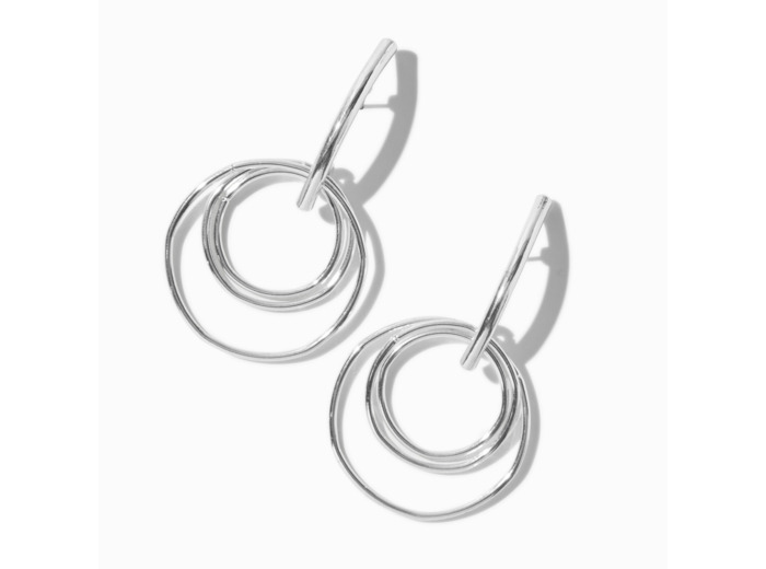 Pendantes triple cercle couleur argentée