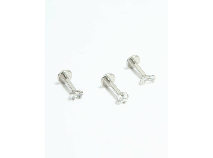 Surgical Steel Cubic Zirconia Mixed Shape Flat Back Studs 3-Pack