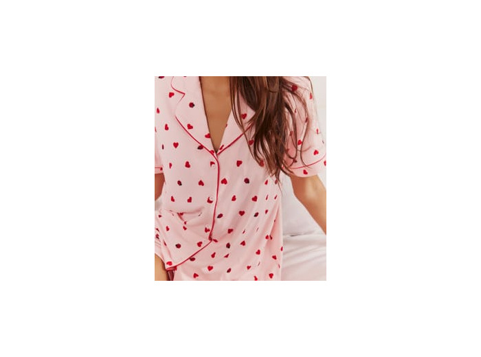 Chemise en jersey côtelé avec motifs cœurs et coccinelles