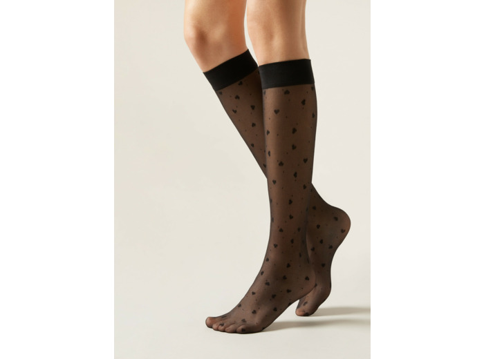 Chaussettes hautes à motifs cœurs et pois