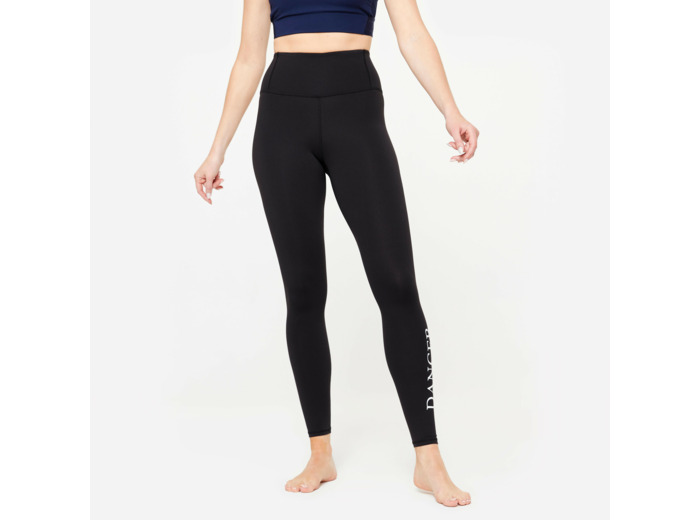 Legging danse moderne taille haute ceinture plate femme, noir fumé et blanc