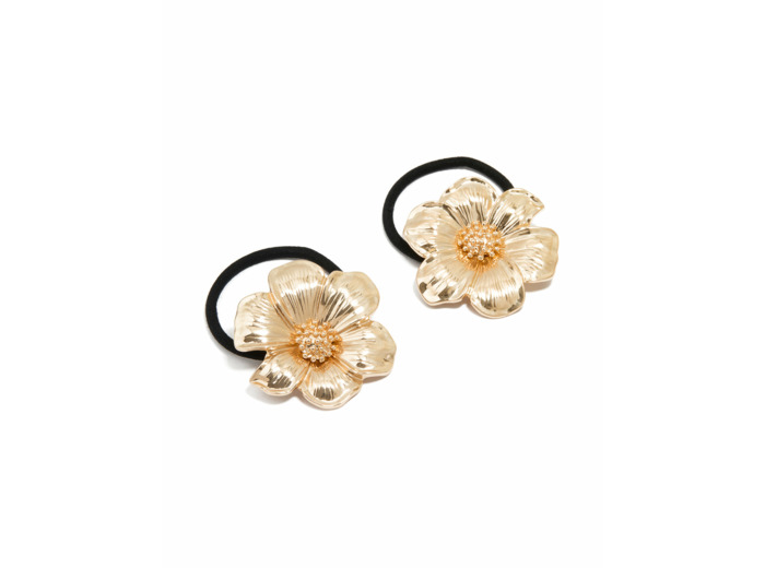 Gold Flower Detail Hair Ties 2-Pack