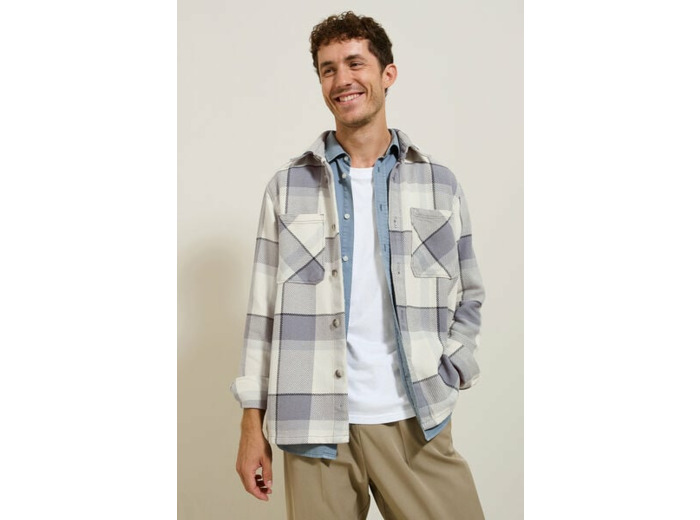 Surchemise en coton à carreaux - Ecru