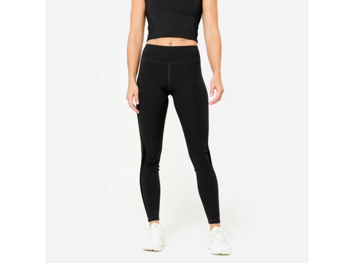 Legging de fitness taille haute et respirant femme avec empiècement mesh, noir
