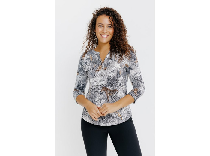 T-Shirt Col Mao Manches 3/4