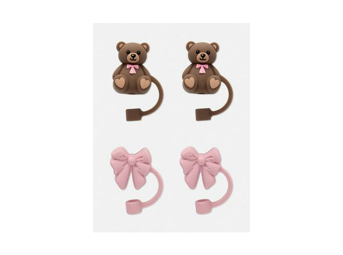 Lot de 4 couvre-pailles ours et nœud