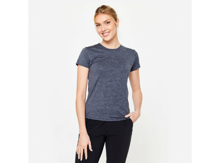 T-shirt manches courtes fitness cardio femme Gris chiné