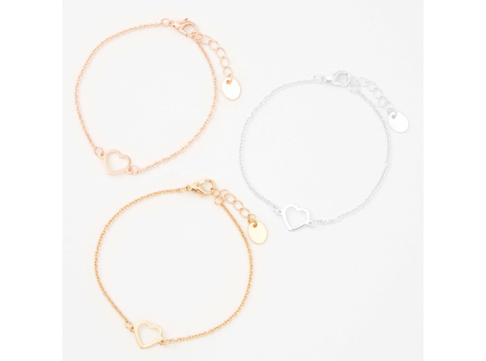 Bracelets de chaîne cœur ajouré en métaux mixtes - Lot de 3