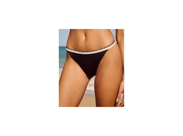 Maillot de bain tanga avec bordures en crochet blanc