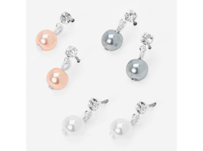 Pendantes perles d’imitation et strass 1,5 cm couleur argentée - Lot de 3