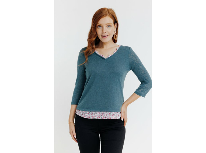 Tee-Shirt 2-En-1 Col Feston