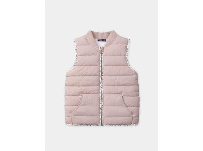 Doudoune sans manches rose pale et imprimé fleuri Fille