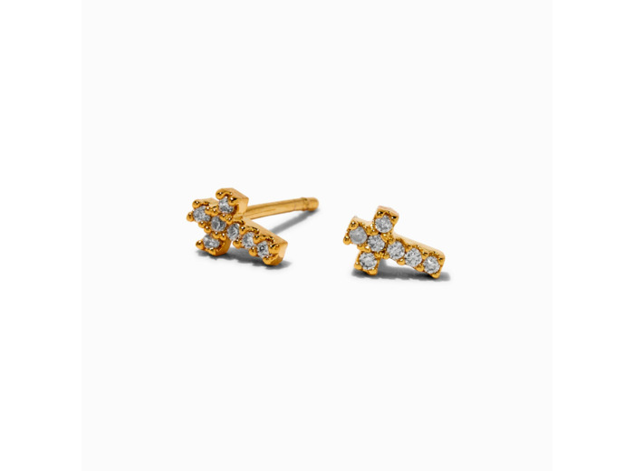 Clous d’oreilles croix en zircon cubique couleur dorée C LUXE by Claire’s
