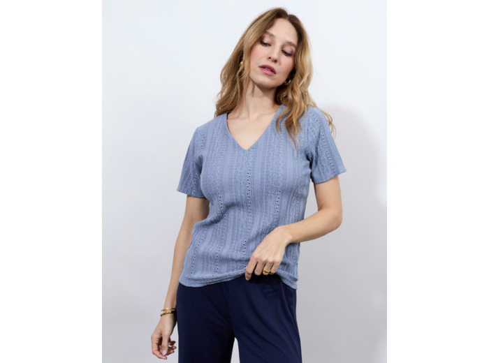 Top manches courtes uni BLEU Femme