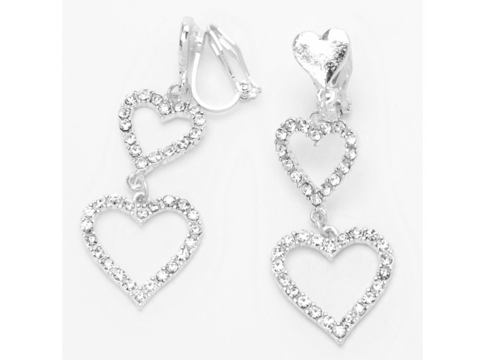 Pendantes à clip à trois cœurs 4 cm couleur argentée