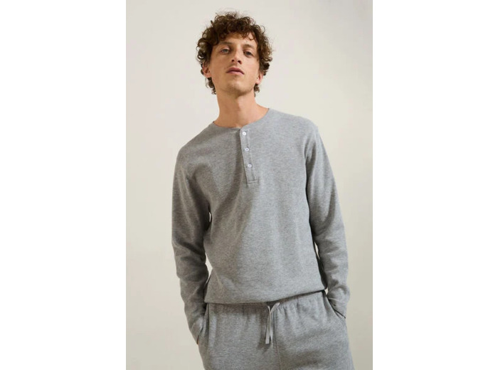 Ensemble pyjama en maille matière gaufrée - Gris moyen