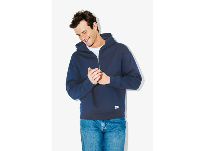 Sweat à capuche col zippé - Bleu