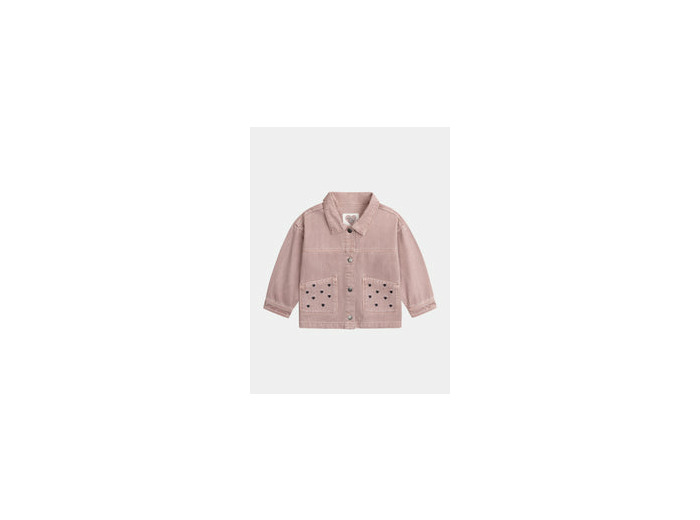 Veste rose à broderies cœur pour fille