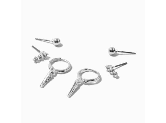 Boucles d'oreilles empilables en pointe avec décoration couleur argentée - Lot de 3