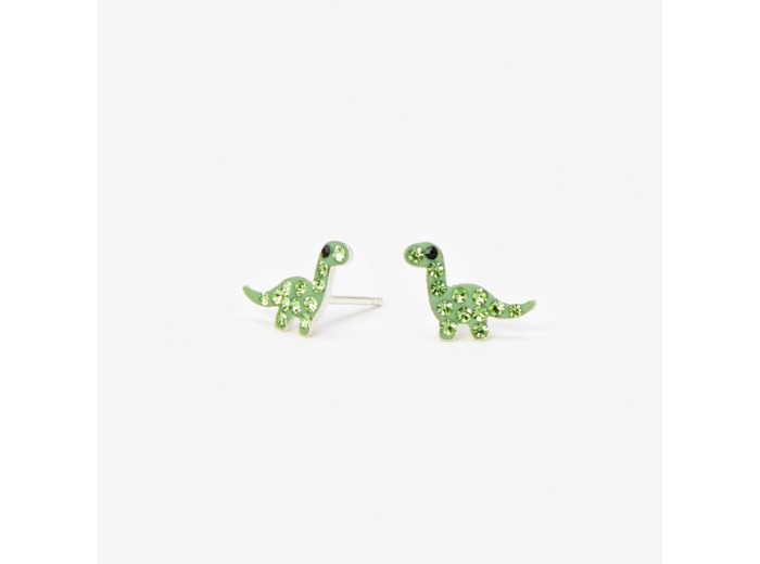 Clous d'oreilles dinosaures strass en argent - Vert