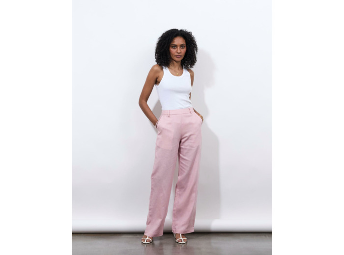 Pantalon long large uni ROSE PALE Femme