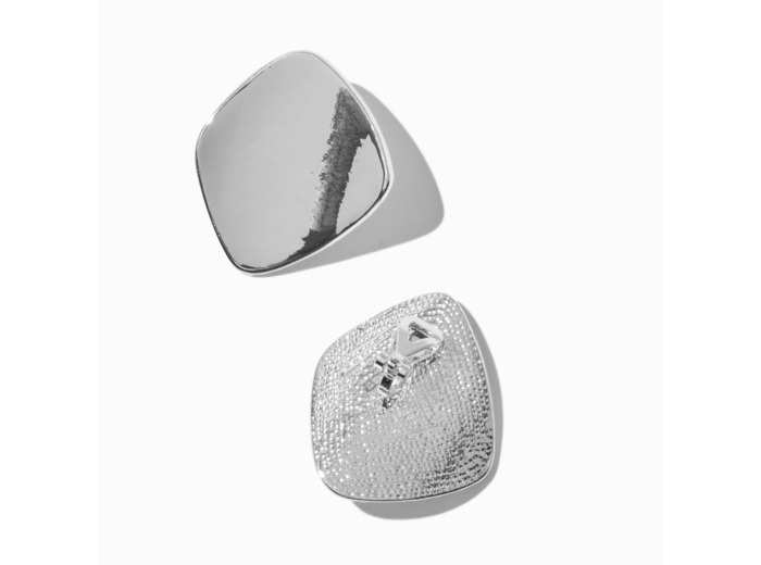 Boucles d’oreilles à clip carrées plates décalées couleur argentée