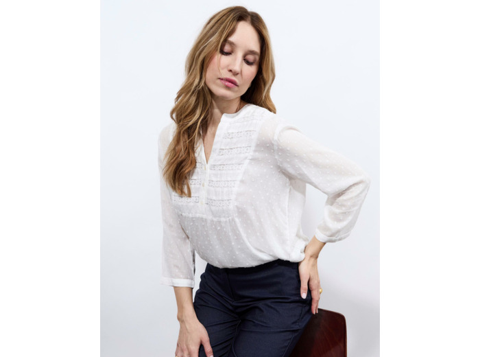 Blouse manches 3/4 unie BLANC Femme