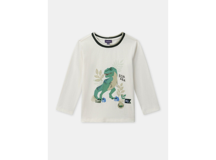 T-shirt écru à imprimé dinosaure manches longues Garçon